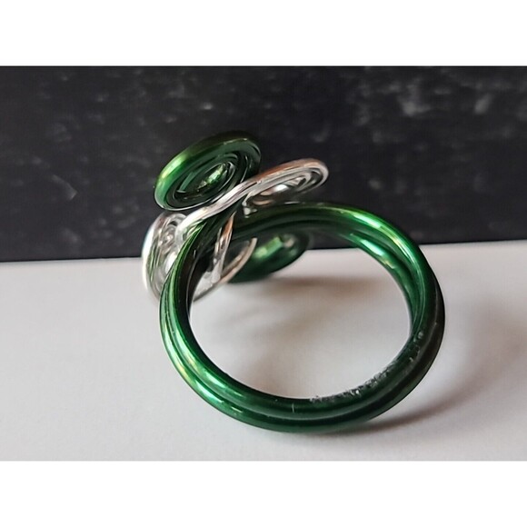 Vintage Green And Silver Tone Metal Wire Wrap Statement Ring, SIZE US 8 - Picture 7 of 10